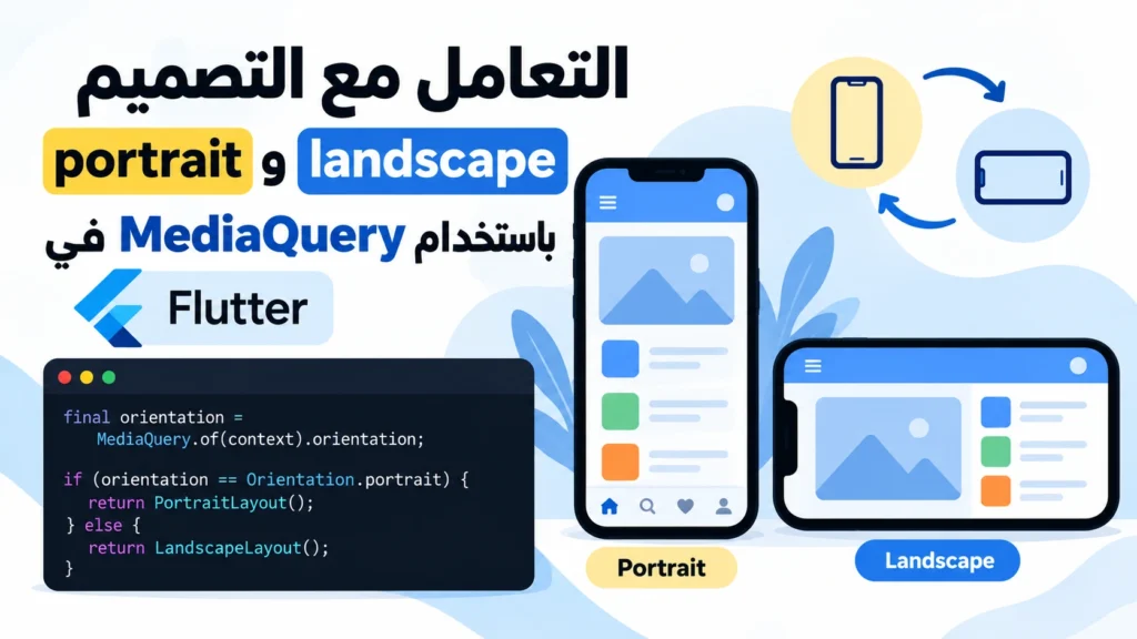 التعامل مع التصميم في حالة portrait و landscape باستخدام mediaQuery في Flutter