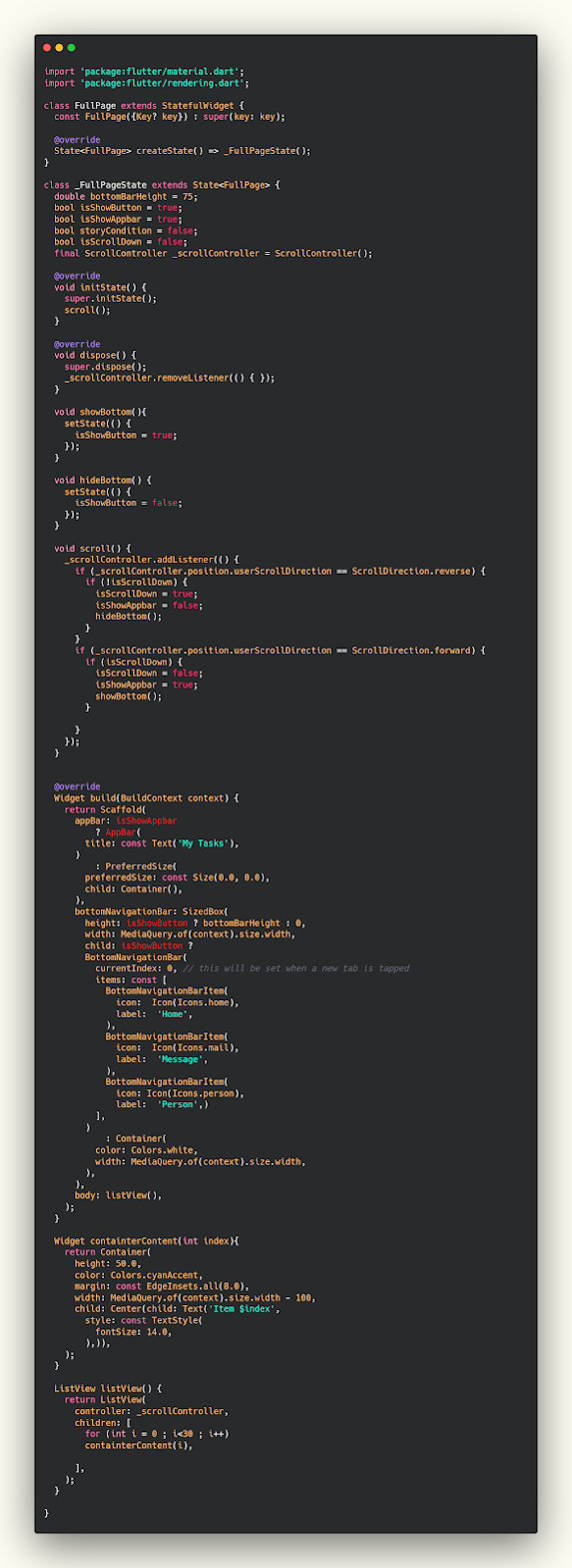 hide appbar  and bottomNavigationBar  after scroll