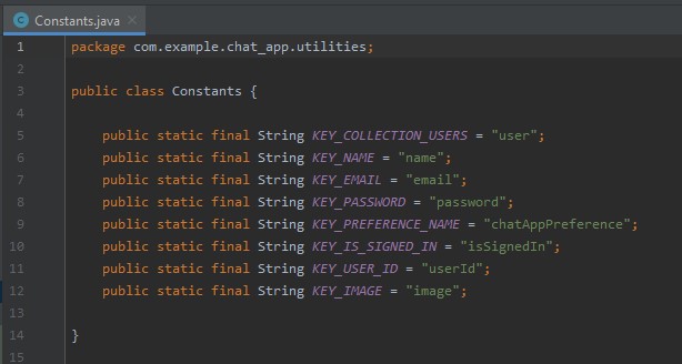 انشاء كلاس Constants لتخزين البيانات انشاء كلاس Constants لتخزين البيانات