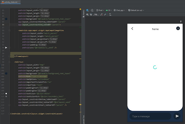 تصميم صفحة chat بإستخدام xml