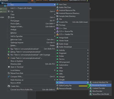 خطوات انشاء برودكاست Broadcast في برنامج اندرويد ستوديو