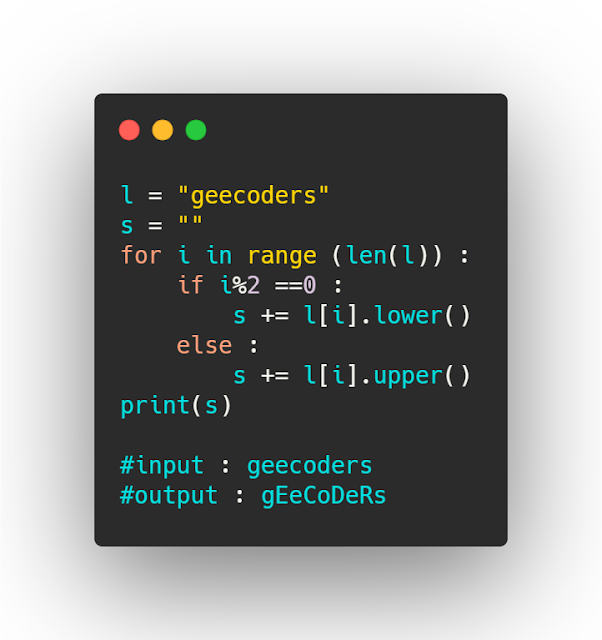 كود بايثون لتحويل احرف النص lower و upper حرف بحرف