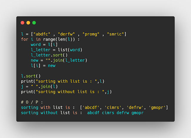 ترتيب حروف الكلمات الموجوده داخل list وطباعتها باستخدام python