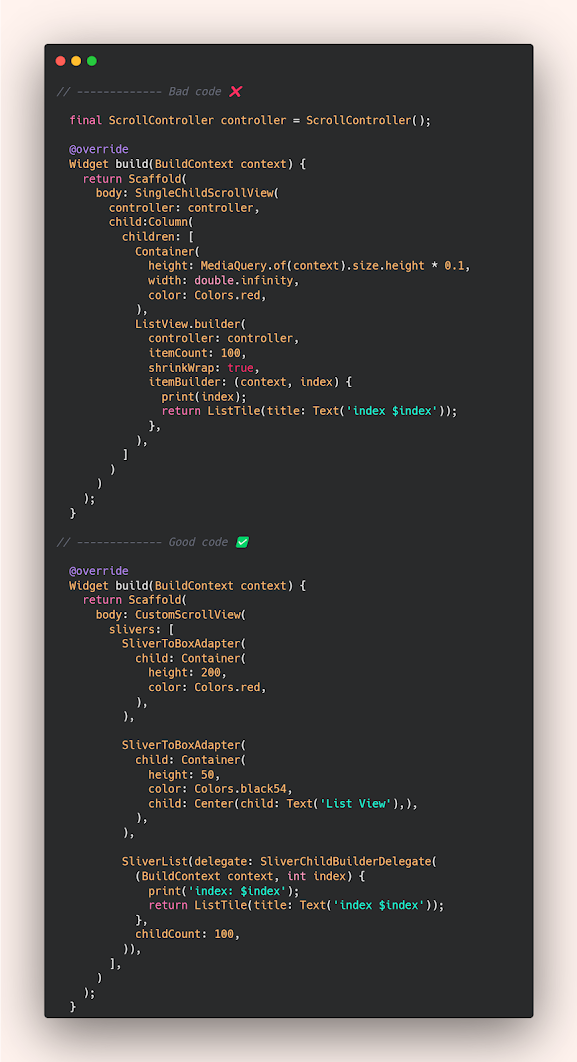 الطريقة الصحيحه لعمل scroll للعناصر في حالة وجود ListView في flutter باستخدام CustomScrollView