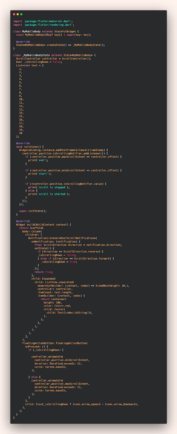 How to detect scroll position in Flutter project