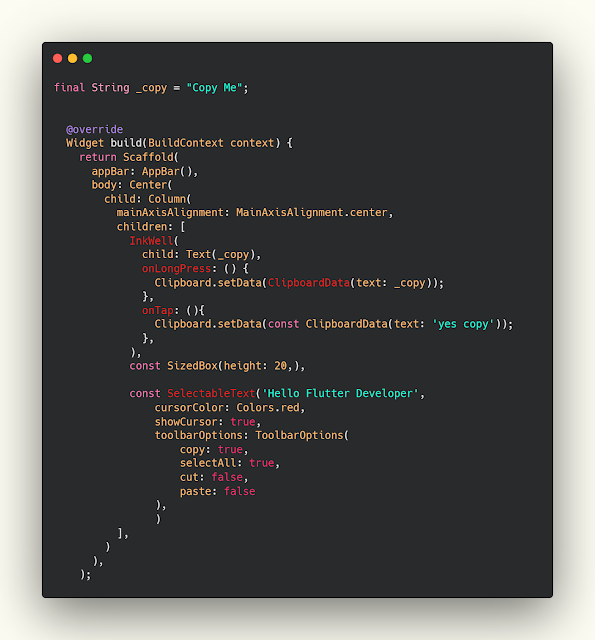 how to copy text from Flutter | شرح كيفية نسخ نص داخل فلاتر بطرق متنوعة