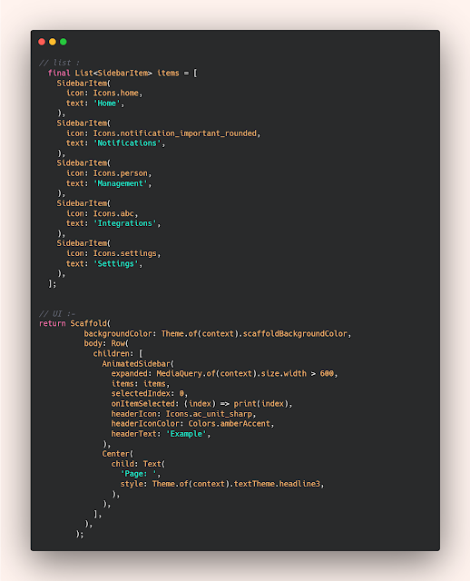 How to create AnimatedSidebar In Flutter project