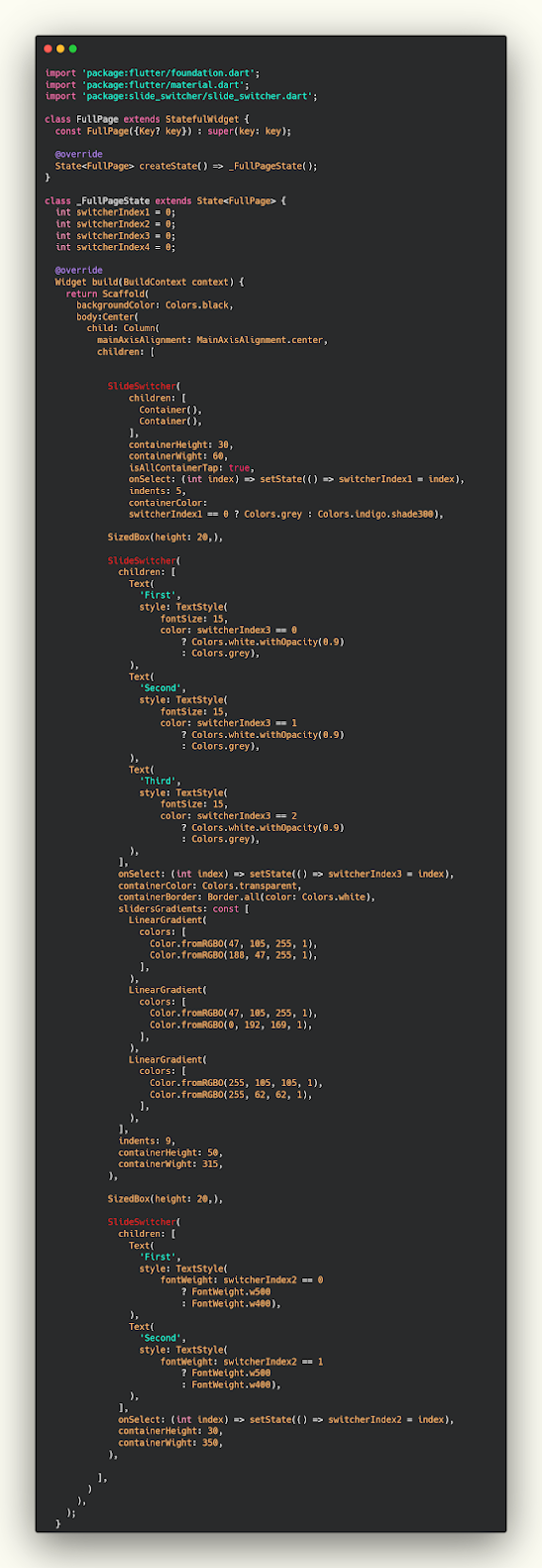 How to add slide switcher in Flutter