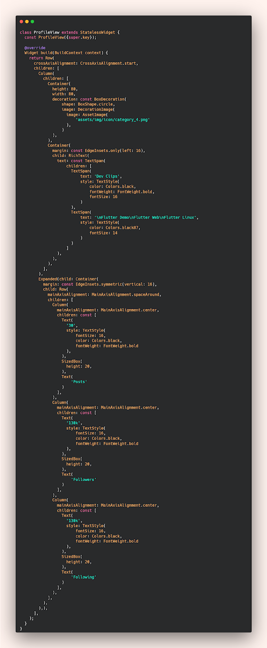 إنشاء جزء البيانات الشخصيه في تطبيق انستغرام داخل flutter إنشاء جزء البيانات الشخصيه في تطبيق انستغرام داخل flutter