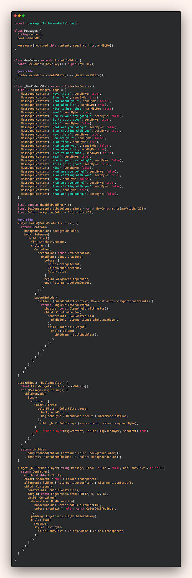 Gradation of colors in Flutter Chat