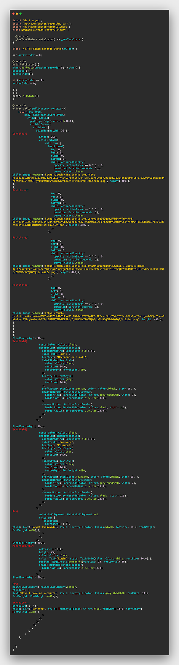 كود صفحة الLogin بflutter