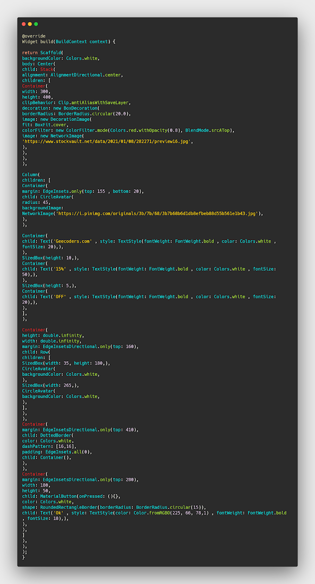 انشاء مربع احترافي للتخفيضات في تطبيق متجرك بإستخدام Flutter