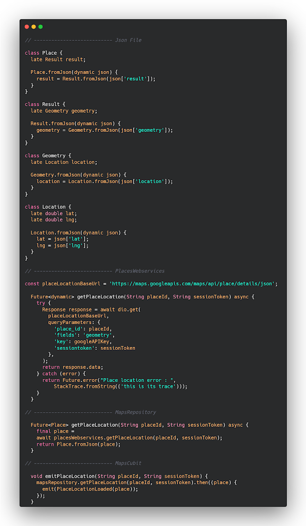 كيفية الحصول على نقاط الطول والعرض لموقع المستخدم على الخريطة في flutter
