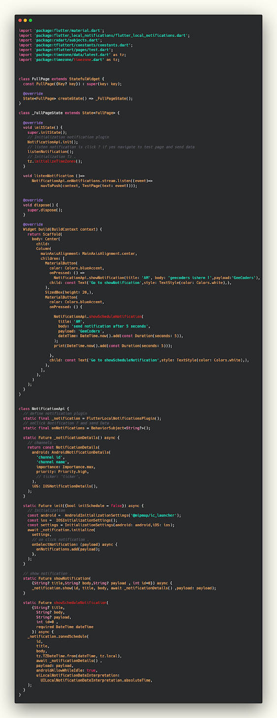 How to send Notification to app after 5 seconds in Flutter How to send Notification to app after 5 seconds in Flutter