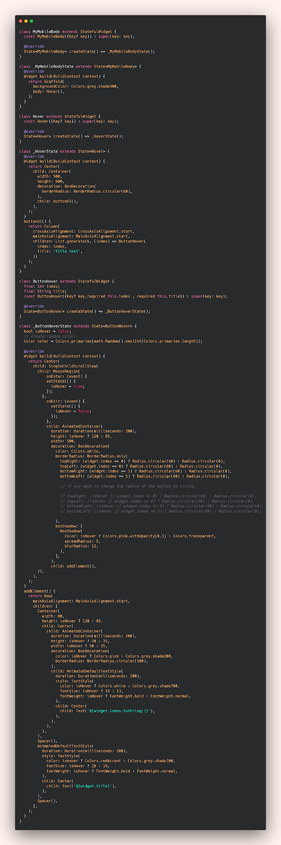 Add Effect on Items in web page by using Flutter