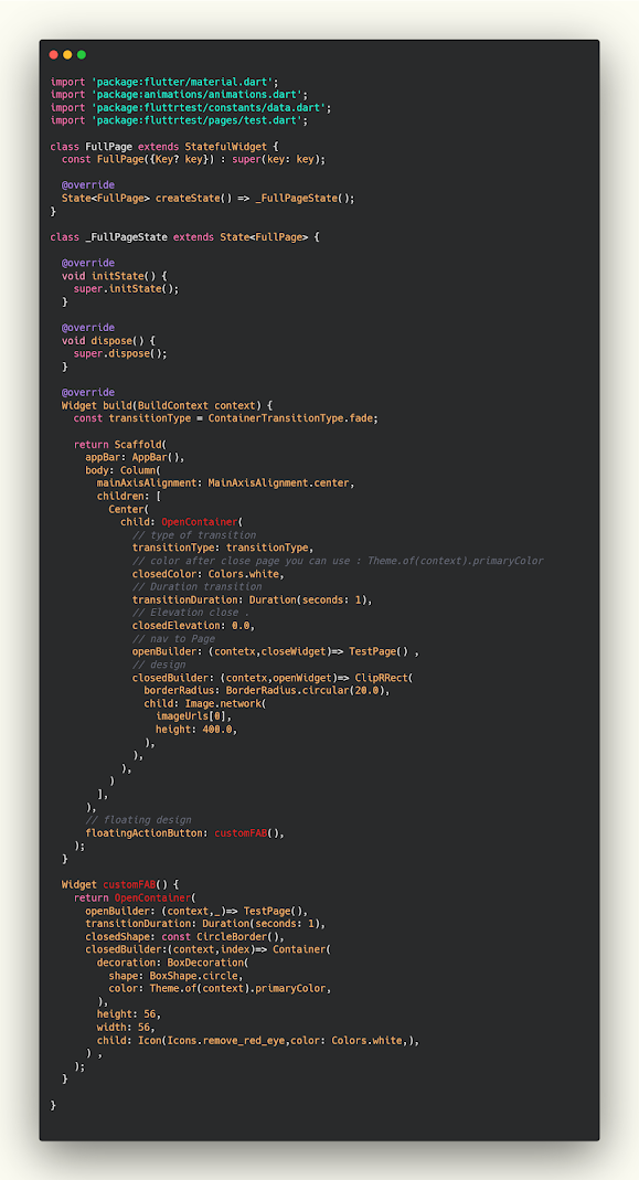 انميشن للانتقال بين الصفحات في فلاتر باستخدام fade animation