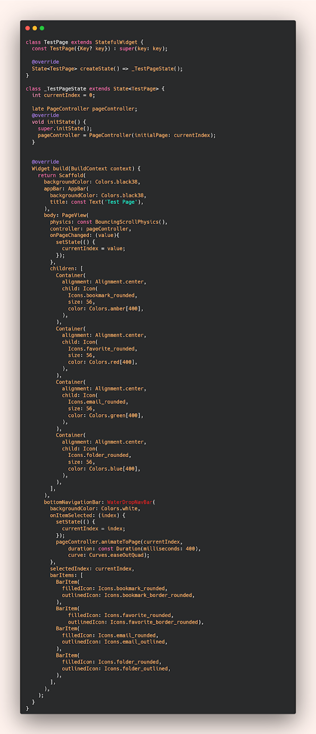 How to use water_drop_nav_bar  in Flutter