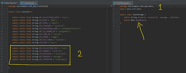 اضافة الdate في كلاس Chat و بعض المتغيرات في Constants.class