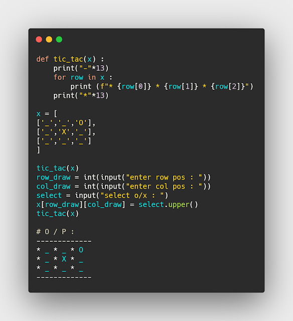لعبة اكس او بالبايثون tic tac بسهوله