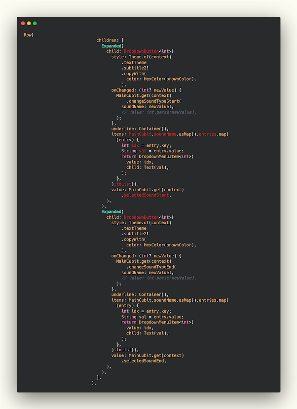 كود الDropdownButton في الui بفلاتر