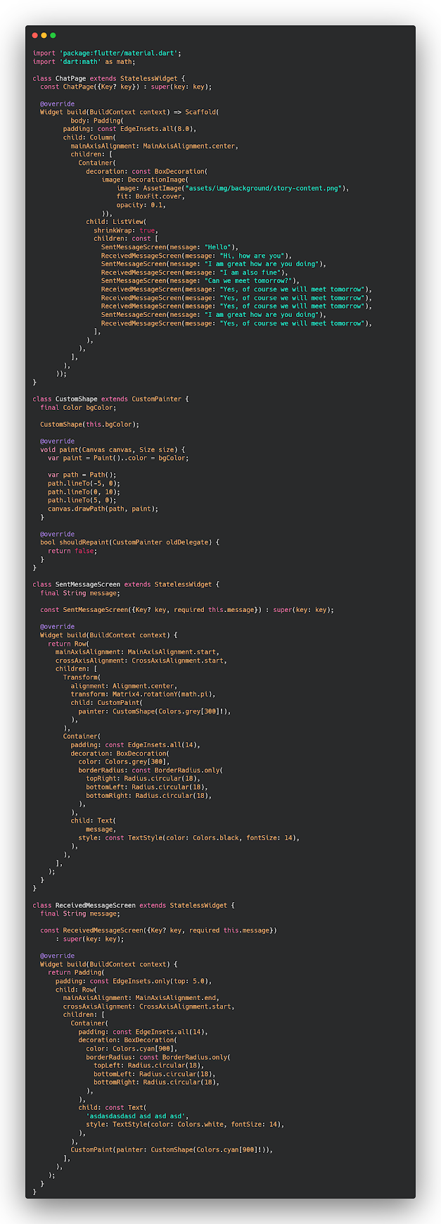 How to create char bubble in flutter project without packages How to create char bubble in flutter project without packages