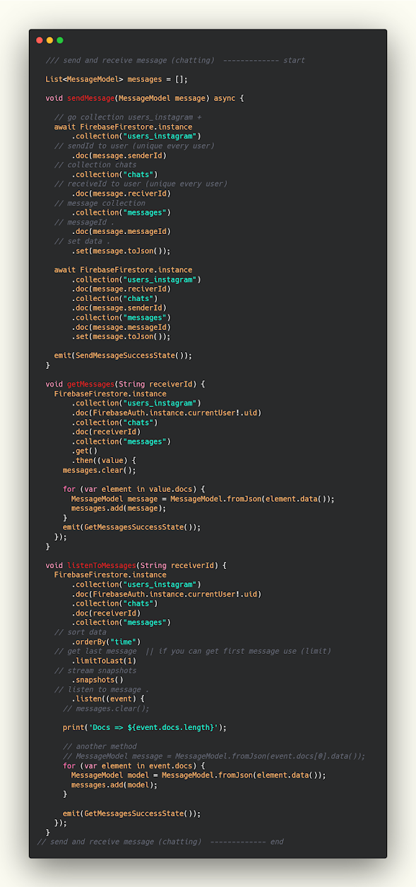 كيفية الحصول على الرسائل وعمل chat بشكل stream في Flutter