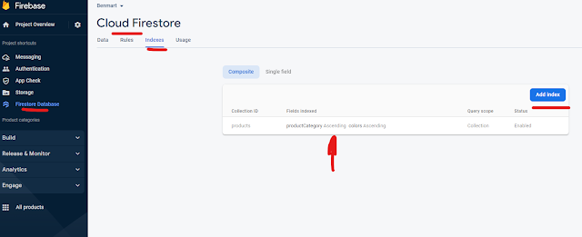 how to Indexes between two field in firebase