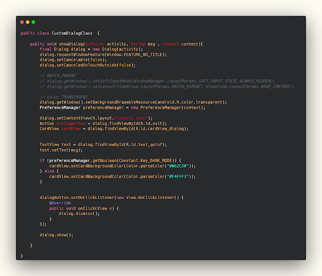 إنشاء Class لتنفيذ اظهار الdialog واستقبال البيانات داخله