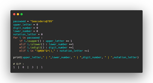 معرفة جميع العناصر الموجود في كلمة المرور بالبايثون !