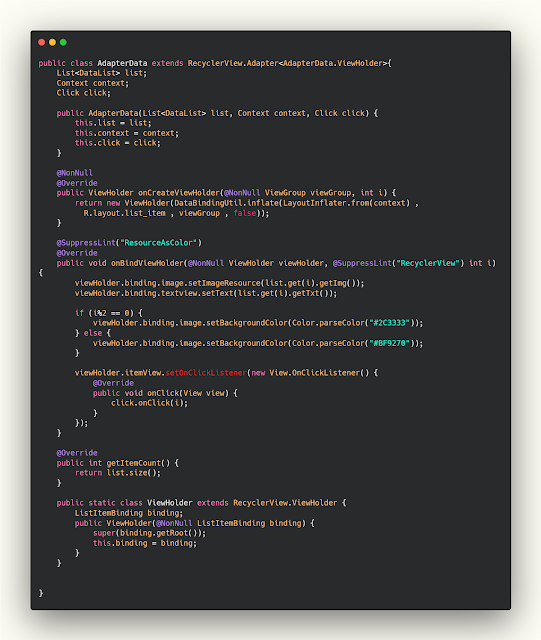 اضافة adapter لتغيير البيانات ومعرفة position الlist