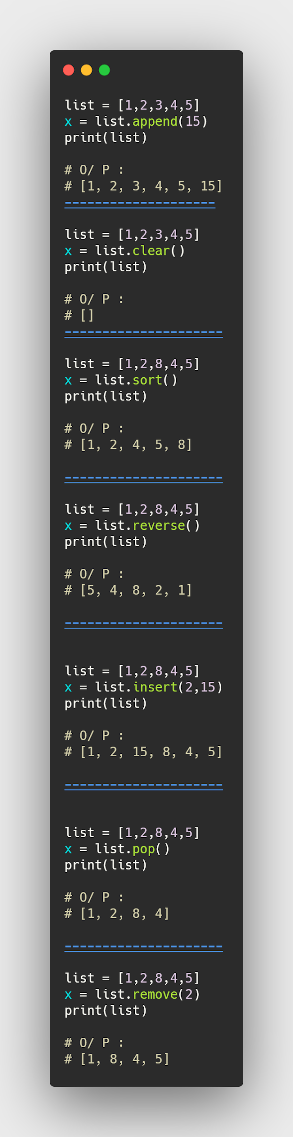 مجموعة من اهم الoperation المستخدمه في python