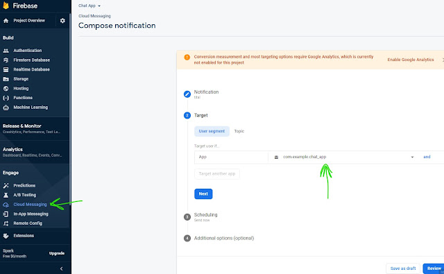 ارسال message الى جميع الاجهزة التي تستعمل تطبيقك android studio