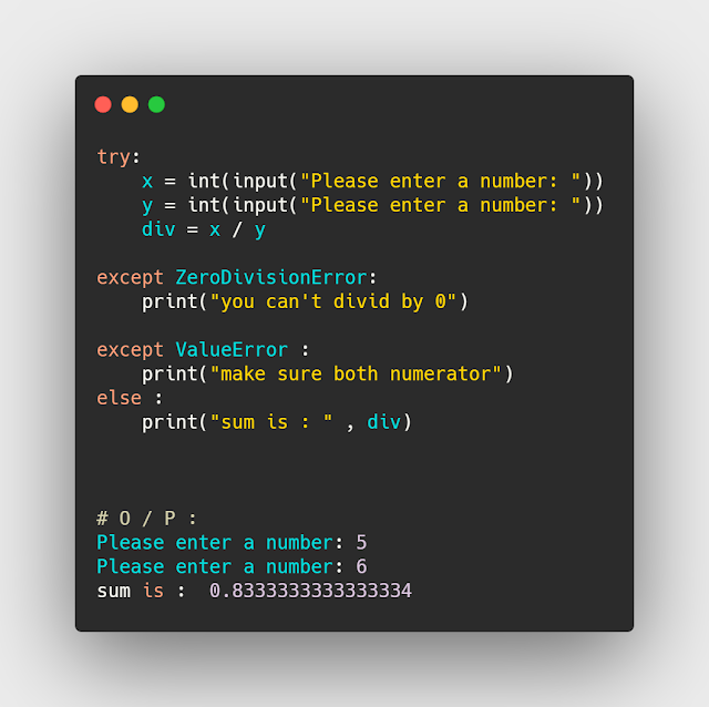 التعرف على انواع except المختلفة في البايثون التعرف على انواع except المختلفة في البايثون