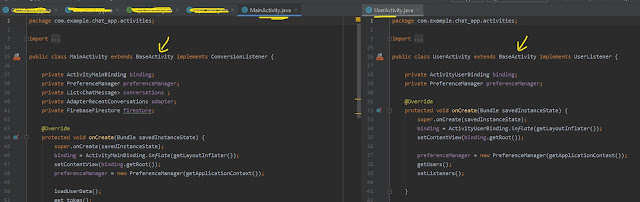 توريث UserActivity و MainActivity من BaseActivity