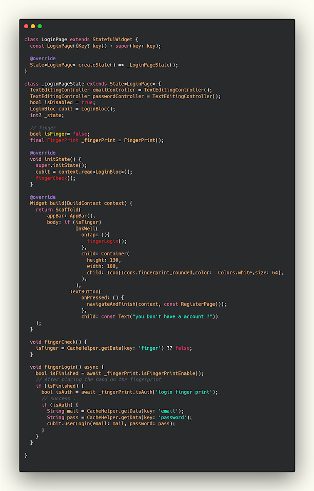 login with fingerPrint in flutter