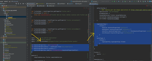 تبديل بعض الوظائف في ملف build.gradle