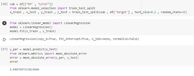 تدريب النموذج باستخدام LinearRegression ومعرفة نسبة الخطأ تدريب النموذج باستخدام LinearRegression ومعرفة نسبة الخطأ