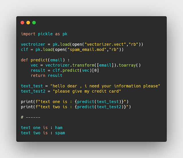 تجربة model لمعرفة الرسائل الspam والham ببايثون
