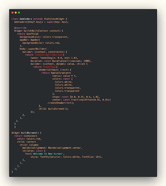 كيفية الانتقال الى صفحة جديده في flutter مع انميشن ملئ الشاشه بالبطيئ