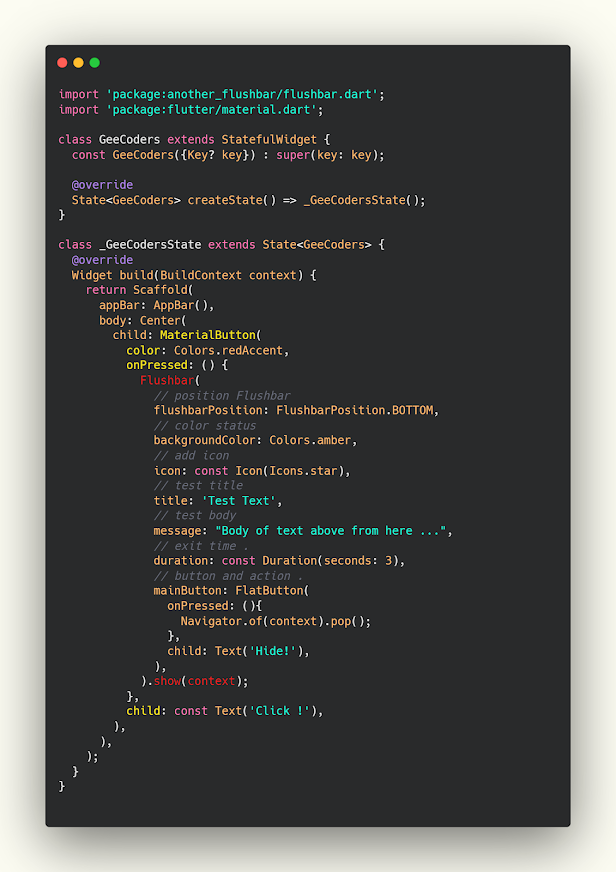شرح مكتبة Flushbar بعد التحديث الاخير في flutter شرح مكتبة Flushbar بعد التحديث الاخير في flutter