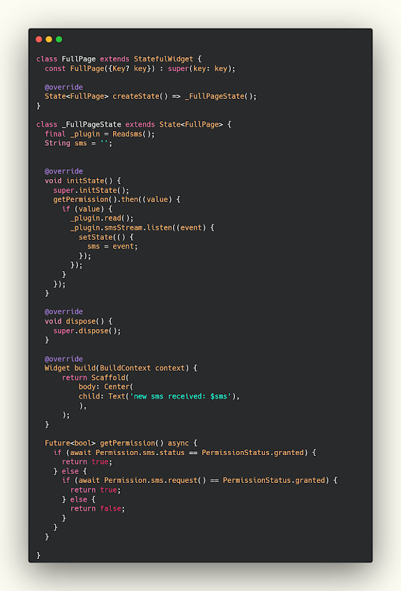 how to display sms to application
