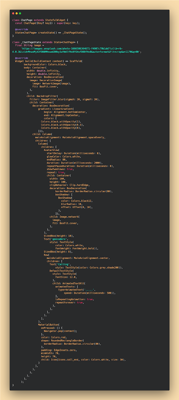 How to create call page with animation in Flutter project