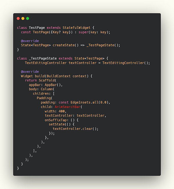 how to show Animation Search Bar