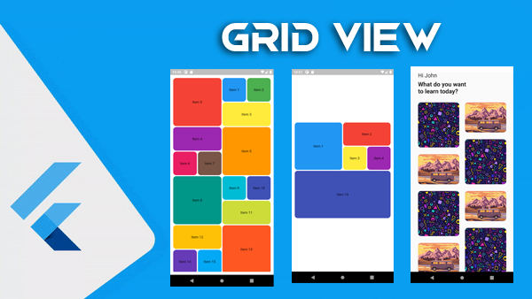 شرح استخدام grid view مع staggered في Flutter بعدة انماط