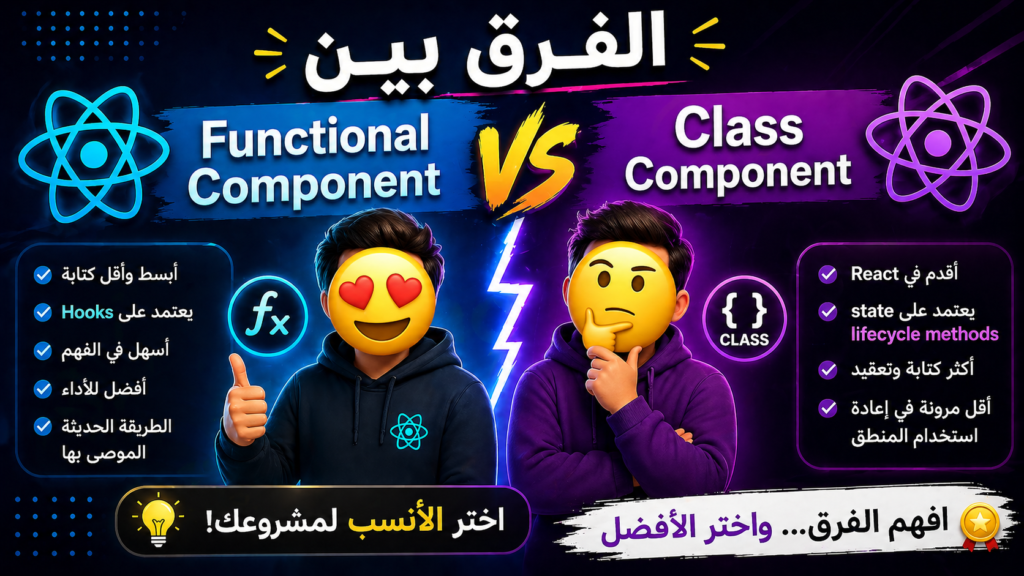 شرح React Functional vs Class Component مع مثال Counter خطوة بخطوة