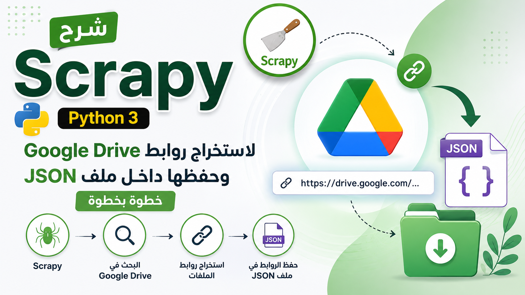 شرح Scrapy في Python 3 لاستخراج روابط Google Drive وحفظها داخل ملف JSON خطوة بخطوة