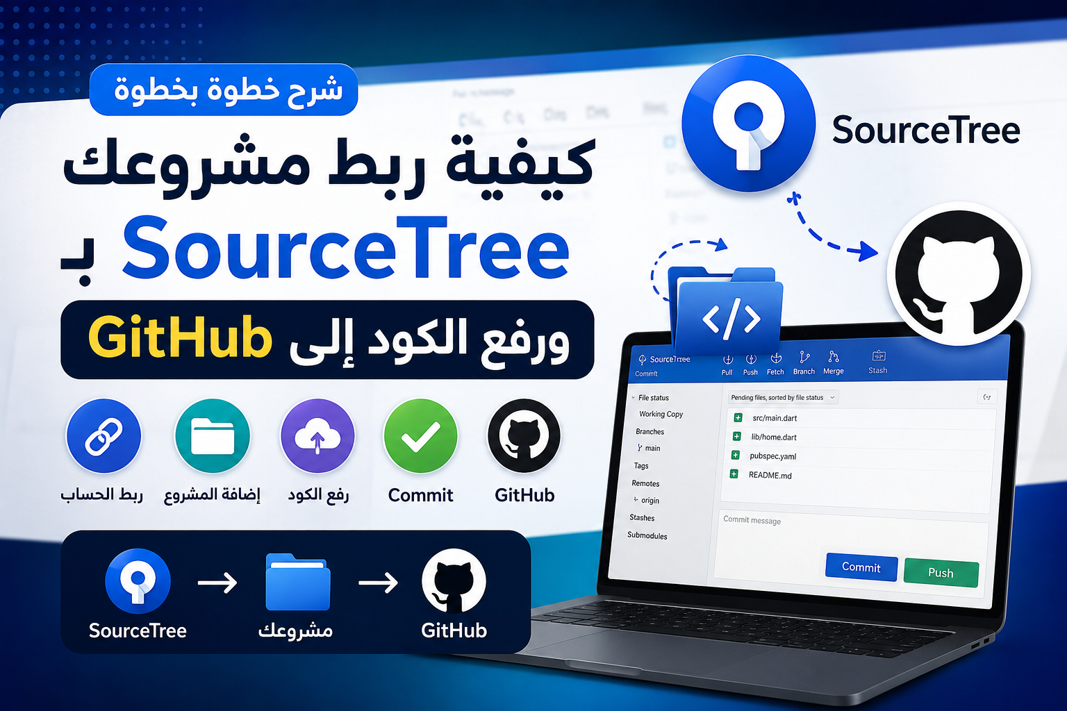 شرح SourceTree للمبتدئين | ربط مشروعك مع GitHub ورفع الكود خطوة بخطوة