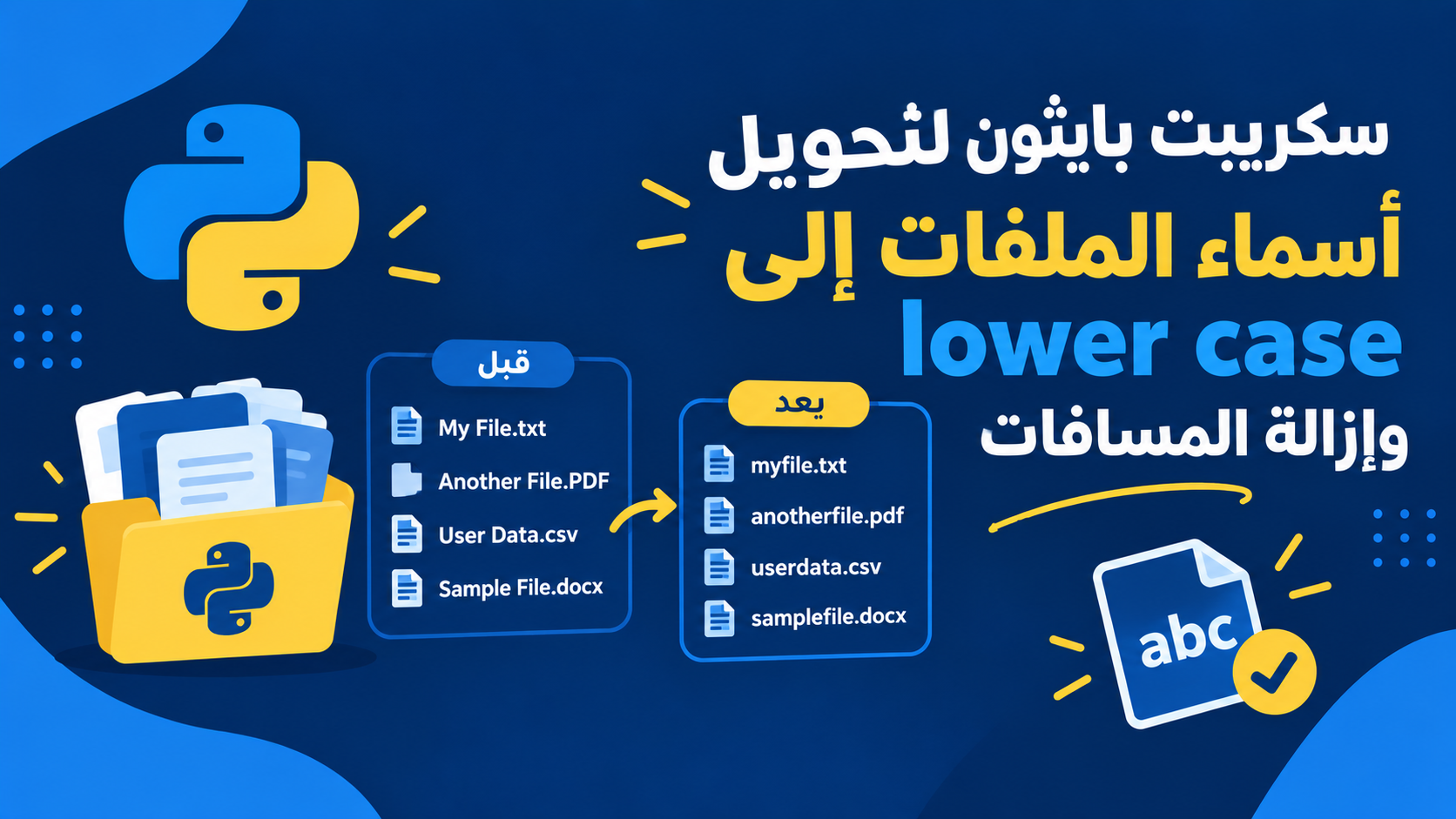 سكريبت Python لتحويل أسماء الملفات إلى حروف lower case صغيرة وإزالة المسافات